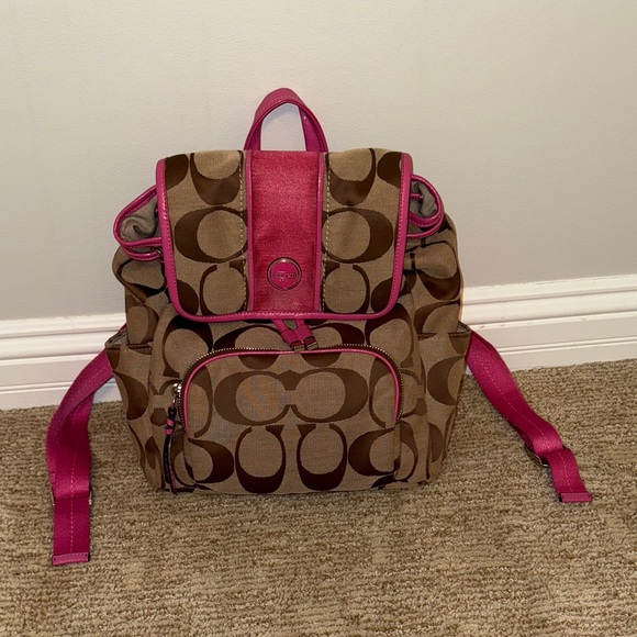 Coach Handbags - Coach Signature Brown and Pink Backpack